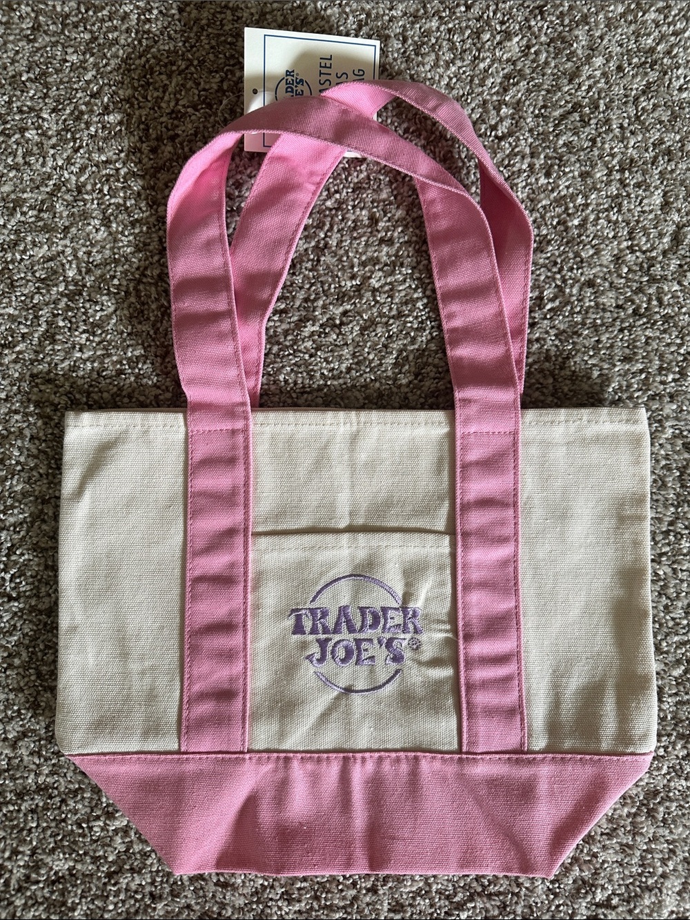 Trader Joe’s Cream and Pink Mini Pastel Canvas Tote Bag; NWT
